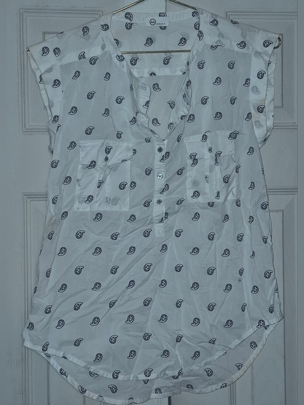 Ag Adriano Goldschmied White Paisley-Print Short Sleeve Tunic
